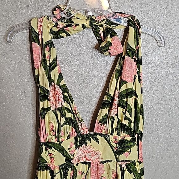 Agua Bendita x Target XL Floral Palm Jumpsuit Wide leg Halter top yellow green - Picture 4 of 10